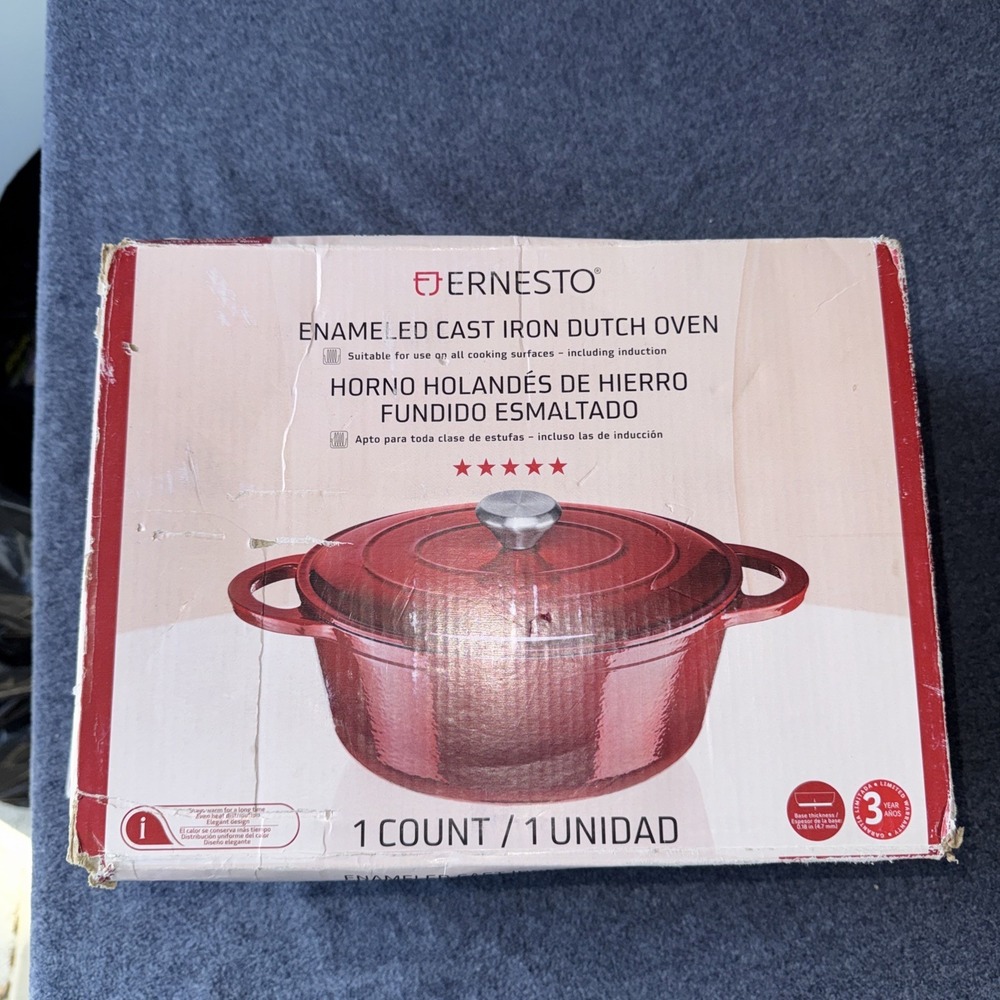Ernesto Dutch Oven Enameled Cast Iron  RED  4.2 Quarts
